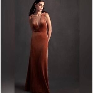 Jenny Yoo BHLDN Logan Deep V Velvet Maxi Dress Column Gown 4 small english rose
